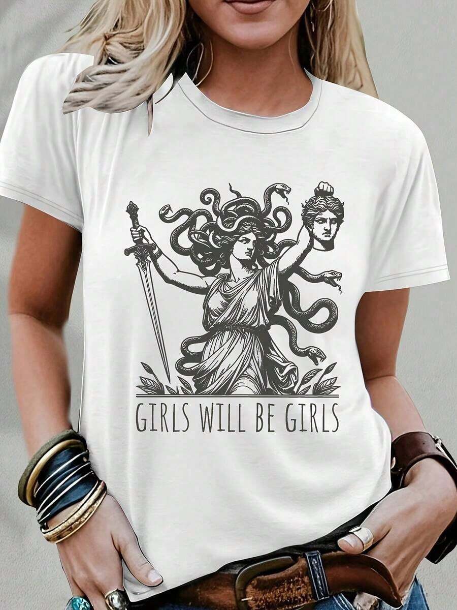 Suave BANGELY Camiseta Gráfica Gótica para Mujer - Camiseta Ligera, Suave y Transpirable para Uso Diario con Diseño de Fantasía Oscura, Ideal para Uso Diario y Fiestas de Halloween para Mujer - Ropa de Mujer BANGELY, Camiseta de Mujer, Ropa Casual, Camiseta de Cuello Redondo, blusa casual mujer, blusas para mujer, playeras de mujer algodón - Blanco - Ver 1