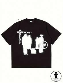 Men's Y2K Harajuku Graphic Print T-Shirt - Urban Style T-Shirt With The Phrase "MORE MONEY MORE LOVERS" - Loose Fit Black T-Shirt With Text - Breathable Casual Top For Everyday Wear In Hip-Hop Style - Essential For All Seasons, Harajuku Style, Loose And Comfortable For Summer. - Black - View 3