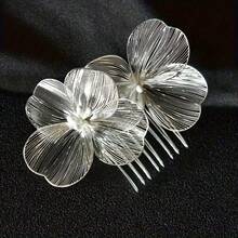 1 chiếc kẹp tóc cô dâu bằng vàng bạc hình hoa, trang sức thủ công phong cách Baroque. - Vàng - Xem 2