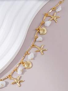 1 buah Gelang Pesona Bintang Laut, Kerang, dan Mutiara Gaya Laut, Cocok untuk Wanita, Pakaian Pesta Liburan Pantai (Produk Buatan Tangan, Warna dan Ukuran Mungkin Berbeda) - Yellow Gold - View 3