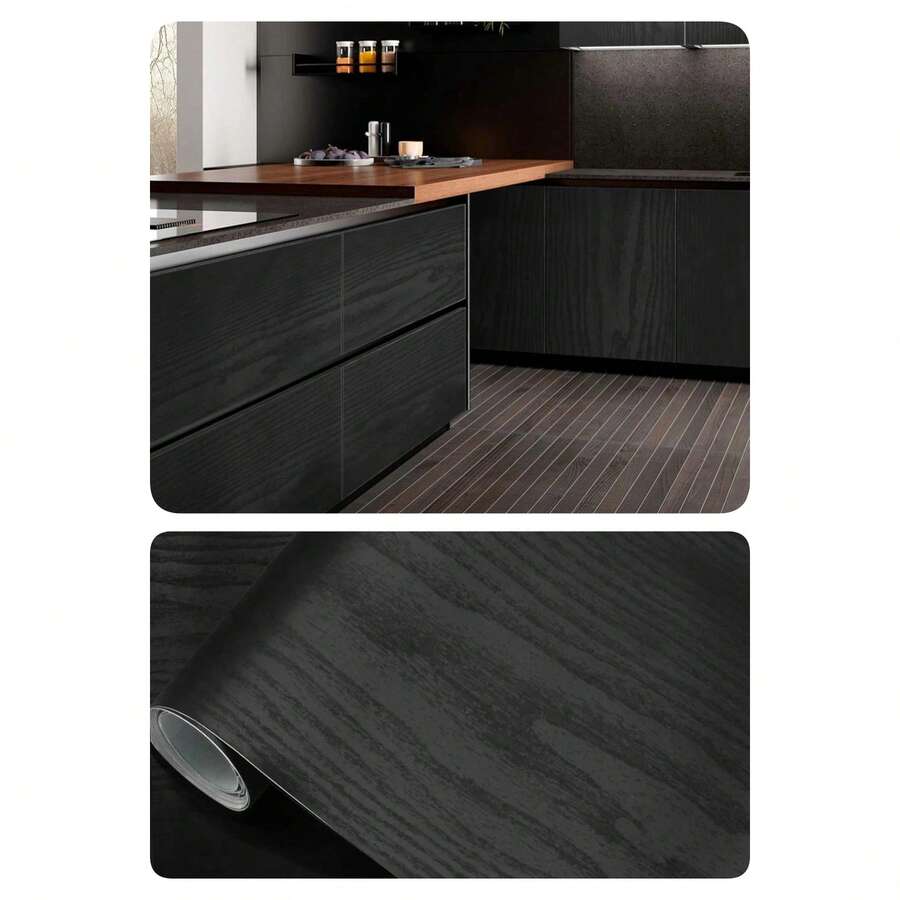 Autocollant mural épais à motif bois vintage noir, résistant à l'usure et aux rayures, facile à installer, pour renouveler les vieux meubles, les dessus de table, les portes de placard, 40 cm * 100/300/500 cm 1 rouleau