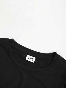 Camiseta gráfica de mujer de manga corta con cuello redondo, de moda con estampado de corazón, para uso diario casualPure-Cotton - Negro 1 - Ver 4