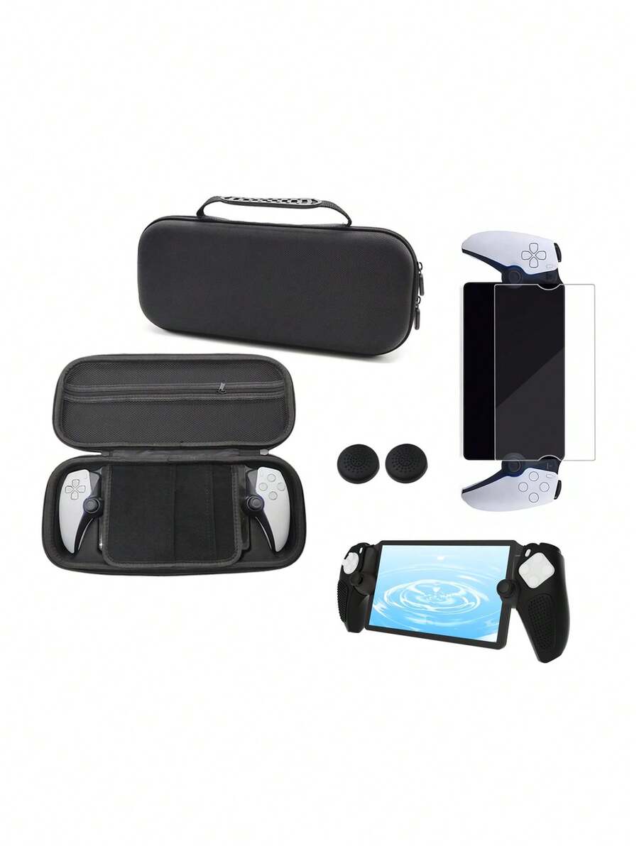 Compatible With PS Portal Remote Play, 1pc Storage Bag + 2pcs Detachable Protective Covers + 2pcs Joystick Caps + 1pc Tempered Glass Screen Protector Set, Anti-Drop, Anti-Scratch, Anti-Slip, Anti-Sweat - View 1