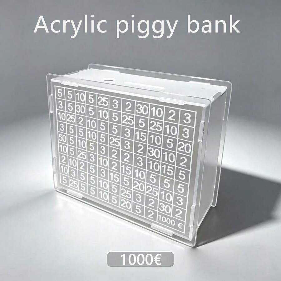 1pc Transparent Acrylic Money Box, DIY Transparent Acrylic Money Box With Euro Symbol, Reusable And Writable, Suitable For Storing Coins And Banknotes - one-size - View 1