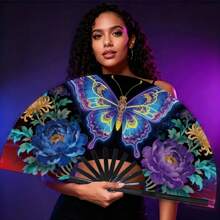 1 Piece. Elegant Butterfly Pattern Folding Fan, Portable, Handheld, Foldable, Suitable For Parties, Weddings, Rave Parties, Music Festivals, Dancing, Outdoors, Churches, Gifts, Performances – Lightweight Version. - Multicolor - View 2