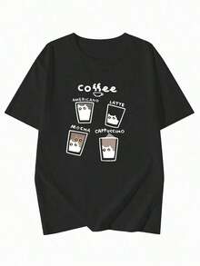 Women's Graphic Print T-Shirt, Lightweight Cotton, Summer, Japanese Style, Casual Loose Crew Neck, Short Sleeve Cartoon Print T-Shirt, Spring/Summer, Black, Oversized Women's T-Shirt, Graphic Print, 100% Pure Cotton - 黑色 - 查看 4