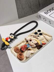 Disney Mickey Mouse Clubhouse Phone Case : 3D Fluffy Pattern Border Protector Phone Soft Phone Case With A Free Cute Mickey Bracelet Chain Lanyard, Mickey, Minnie, Goofy, Donald Duck, Daisy Duck, Pluto, For Apple 17 Promax 17 Pro 16 15 14 13 12 11 Pro Max XS Max X XR Soft Cover Summer Phone Case - trắng - Xem 7