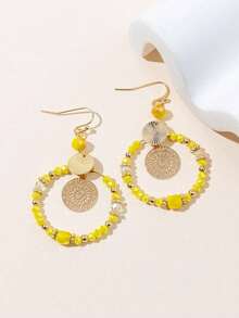 1 Pair Crystal Beaded Round Earrings (Random Bead Colors, Random Gradient Shades) - Yellow-e042 - View 3