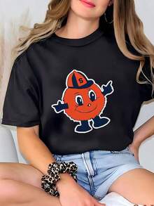 Womens Official Licensed Syracuse University Cotton Flannel Fabric-Syracuse Orange Distressed Logo Soft Flannel Fabric Sold By The Yard T-Shirt - màu đen - Xem 2
