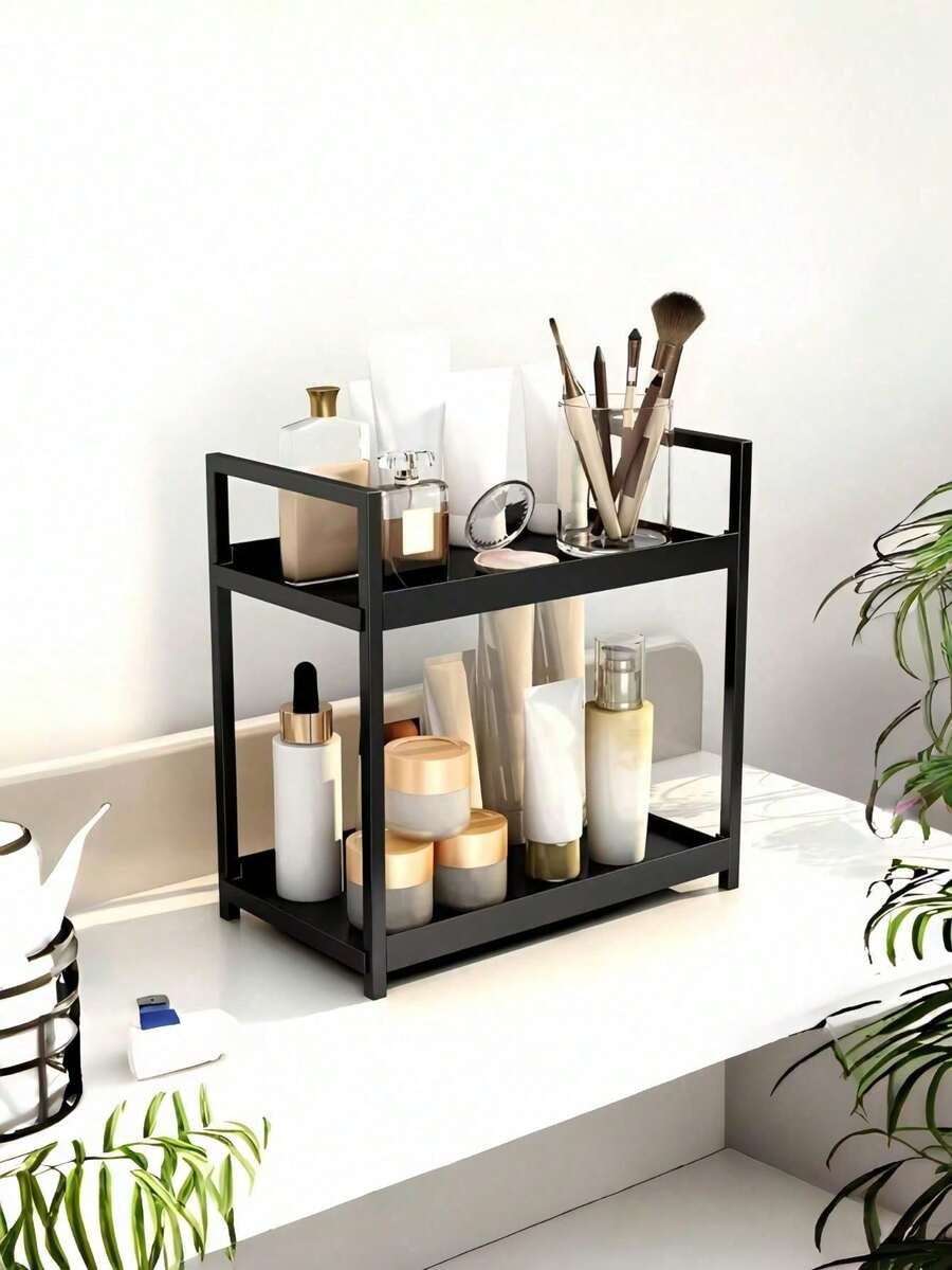 Multi-Color 2-Tier Bathroom Storage Organizer, Countertop Cosmetic Rack For Skincare And Makeup, Compact Design Keeps Toiletries Tidy, Perfect For Bathroom, Vanity, And Bedroom Use, Maximizes Small Space With Style. Christmas, Halloween, Easter, Thanksgiving, Holiday Season Gift
