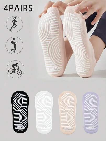 4 Pairs Women's Yoga, Pilates, Running, Sports Training & Fitness Socks With Silicone Anti-Slip Grip