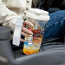1/5pcs 500ml Plastic Teacher-Themed Cup With Straw, Strap And Leak-Proof Lid, Featuring "Help Kids Grow" Text, Book Stack And Apple Graphics, Transparent Iced Coffee Cup, Ideal For Daily Use, Great Teacher's Day Gift For Educators - Multicolored - Piled-up Books - View 8