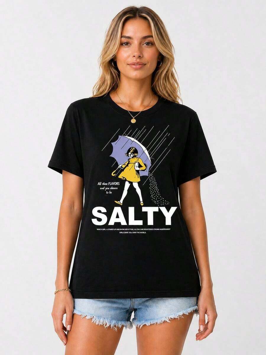 One Piece Of Women's Loose-Fitting Short-Sleeve T-Shirt With A Fun Text Print. Made From 100% Pure Cotton, It's Soft Against The Skin. A Simple, Urban-Style T-Shirt, Perfect For Summer Work Or Casual Dates. Crew Neck, 100% Cotton, Soft Fabric, Short Sleeves. - 黑色 - 查看 1