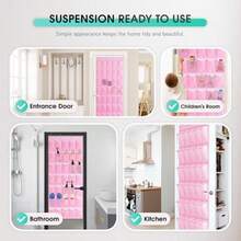 Over The Door Shoe Organizer For Closet Storage Breathable Mesh Black 35 Pockets With 4 Metal Hooks Large Capacity - 粉色 - 查看 5