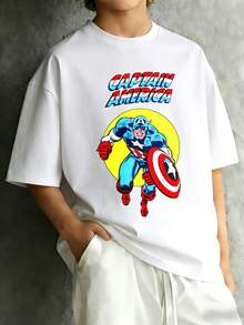 Marvel Hero Shield Action Pose Graphic T Shirt 100 Percent Cotton Men T Shirt    Universe  Superhero Summer Outfits Men Men's Clothes Mens Tops Streetwear Mens Gift Ideas Innerwear Or Outfits,Mens Fashion - 白色 - 查看 1