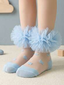 1 Pasang Kaos Kaki Putri Tipis Berenda Jala untuk Anak Perempuan, Kaos Kaki Pendek Sutra Bayi untuk Pertunjukan Tari, Musim Semi/Panas - Baby Blue - View 8