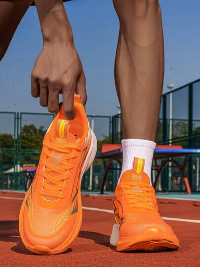 Zapatos deportivos casuales transpirables de malla para hombres, para primavera/verano, ligeros y cómodos para uso diario y correr, color naranja vibrante para adolescentes