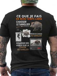 Rolig jakt-T-shirt för män - Franska jaktfraser och vildsvinstryck på baksidan - Andningsbar bomulls-T-shirt för jägare och entusiaster - Perfekt present till pappa, jägare - Svart T-shirt med jaktmotiv - Vardagskläder för vardag och jaktturer - Bekväm kortärmad T-shirt med rund hals - Maskintvättbar - Perfekt för alla årstider - Avslappnad passform för vuxna - Grafisk design med jakttema, herr-T-shirt, jul-T-shirt, herr-T-shirt, herr-T-shirt, lös och bekväm sommar-T-shirt. - Svart - Visa 1