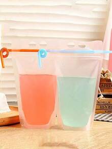 20 Straw Hole Beverage Bag, Suitable For Adult Alcoholic Beverages, Cold Drinks, Semi Transparent Reusable Zipper Plastic Beverage Bag, Party Storage, Outdoor Beverage Packaging, Portable Beverage Handle, Party Decoration, Home Decoration. - View 9