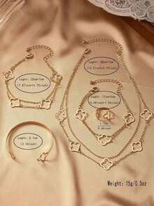 5pcs/Set Elegant Lucky Clover Necklace, Bracelet, Bangle, Ring, Anklet Jewelry Set For Women, Stylish Everyday And Festival Accessory - 黃金 8 - 查看 6