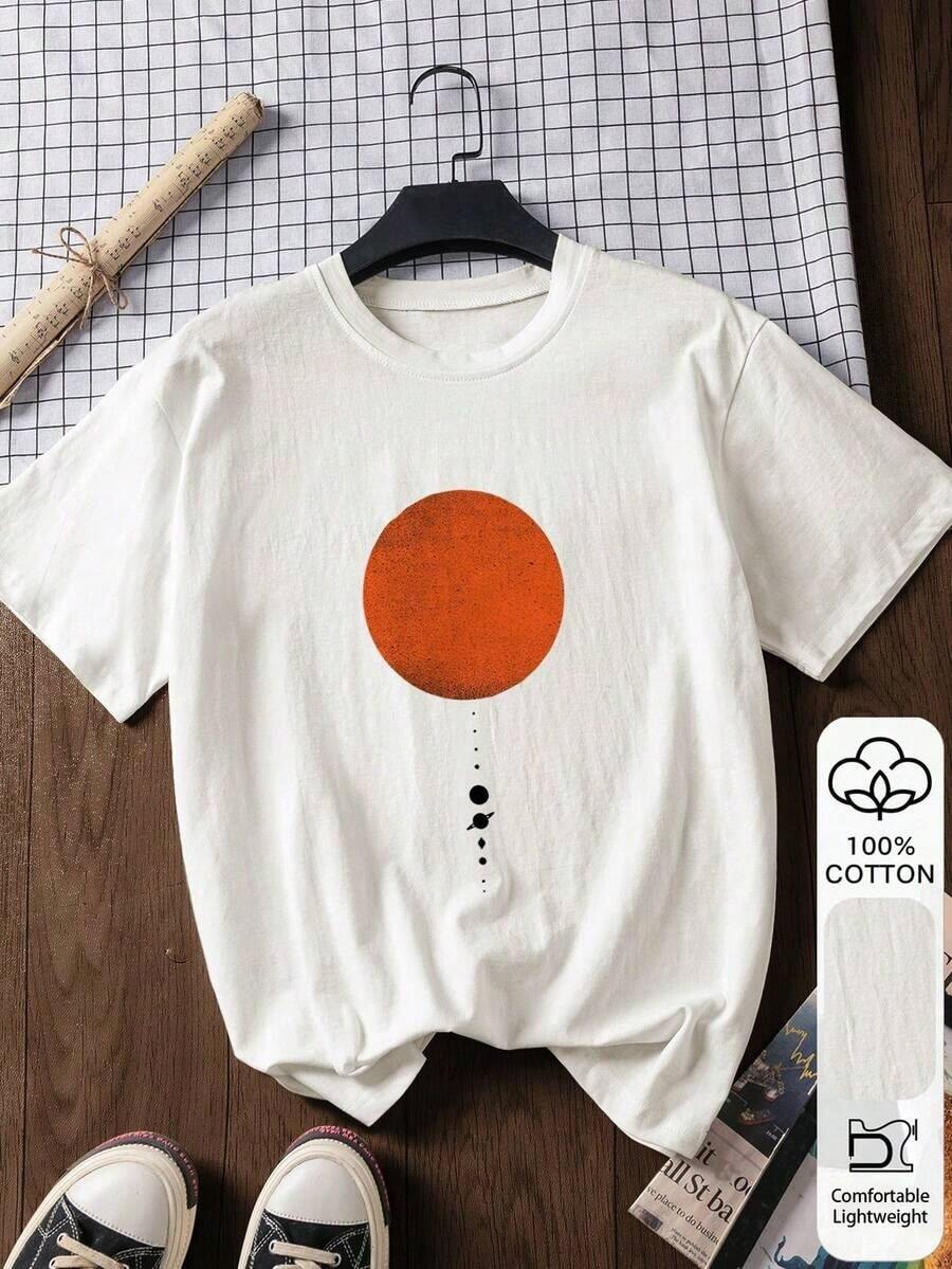 S, Graphic T-Shirt, Cotton Clothing, Outdoor Clothing, Print, Summer T-Shirt, Summer Blouse, Vacation Outfit, Beach Style, Minimalist Resort Clothing, White Color. - 白色 - 查看 1