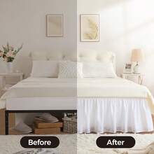 1 pieza Falda para cama de dormitorio, diseño envolvente con banda elástica ajustable, adecuada para juego de ropa de cama de dormitorio, múltiples tamaños: caída de falda de 32-36-42 pulgadas, ajustable para cama y somier. Tela suave, duradera y resistente a las arrugas - Hecha de microfibra premium, estilo de volante, resistente a la decoloración, lavable a máquina. - TwinXL 25" de caída - Ver 3