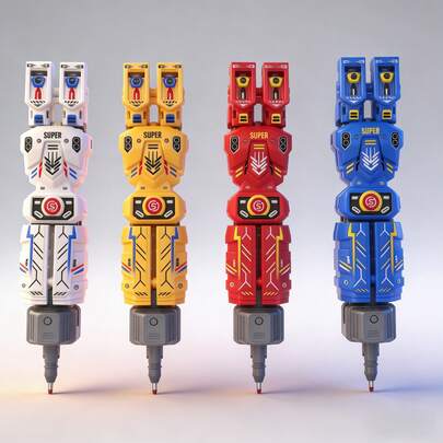 Bút bi biến hình robot. Nhiều sự kết hợp màu sắc, mực đen viết trơn tru. Thiết kế tiện dụng, phù hợp cho văn phòng và trường học, là món quà lý tưởng cho các bữa tiệc, ngày lễ và bạn bè.