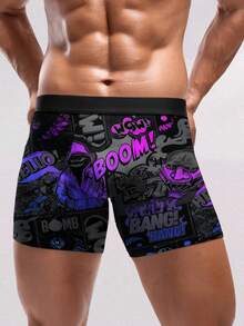 1 chiếc quần boxer nam phong cách hoạt hình graffiti đường phố, đồ lót nam phong cách đường phố, đồ lót nam thời trang phông chữ nghệ thuật, hoàn hảo để mặc hàng ngày, kỷ niệm, ngày lễ tình nhân, sinh nhật, đám cưới, món quà tuyệt vời nhất cho bạn thân, bạn trai, chồng - màu đen - Xem 2