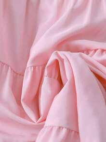 Qadelle Vestido de moda para mujer con volantes en el bajo y cintura con lazo, adecuado para citas - Rosa - Ver 5