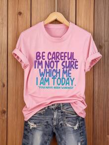 Funny Women's T-Shirt "I'm Not Knowing Who I Am Today" - Pink Crew Neck Letter T-Shirt - Lightweight Casual Everyday T-Shirt For Women - Humorous Gift For Women, Comfortable Fit T-Shirt - 黑色 - 查看 9