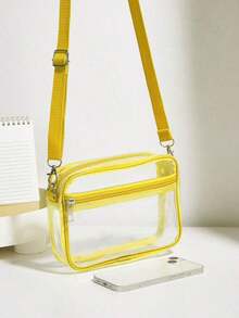 Mini Square Clear PVC Bag With Adjustable Strap For Everyday Use, Stadium Approved, 12 X 12 X 6 Inches, Casual Square Clear Shoulder Bag For Concerts, Sporting Events, Festivals, Travel, Simple Fashion Crossbody Bag, Waterproof And Sandproof Clear Bag, Perfect For Summer, Vacation And Beach, Clear Bag For Women - 黃色 - 查看 3