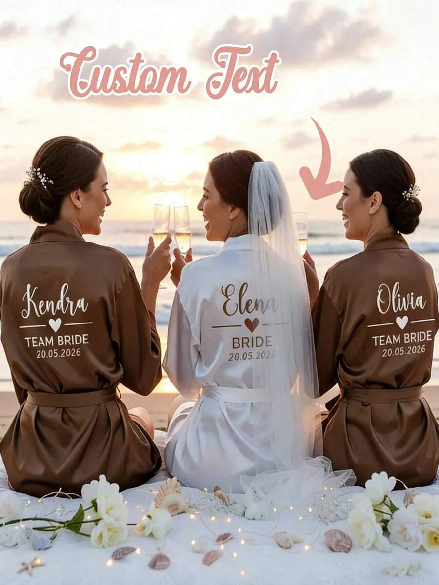 Áo choàng cưới bằng satin thêu tên cá nhân, thiết kế tay ngắn, áo choàng cô dâu và phù dâu thêu tên cá nhân, áo choàng satin thêu tên cá nhân, áo choàng cưới thêu tên cá nhân, áo choàng chuẩn bị cho phù dâu, áo choàng dự tiệc cưới, áo choàng viền ren, áo choàng có tên thêu, quà tặng áo choàng cưới - Nhiều màu - Xem 1