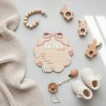 1pc "Hello World" Wooden Baby Birth Announcement Sign With Pink Bow, Cloud & Floral Pattern Newborn Name, Date, Time, Weight, Height Wooden Plaque, Hospital Newborn Notice Board, Baby Girl Nursery Photo Prop, Baby Girl Nursery Decor, Photo Prop And Keepsake - Hello World - View 6