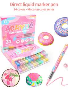 1 pieza Bolígrafo marcador acrílico de punta suave de líquido directo 72/48/36/24 colores para uso estudiantil, bolígrafo de acuarela opaco y superponible, alta estética, bolígrafo de dibujo colorido para estudiantes de arte y DIY - Multicolor - Ver 8