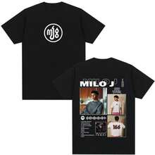 Camiseta de la gira del álbum 166 del rapero Milo J para hombre y mujer, moda hip hop, camiseta de algodón informal de manga corta extragrande. - Negro - Ver 1
