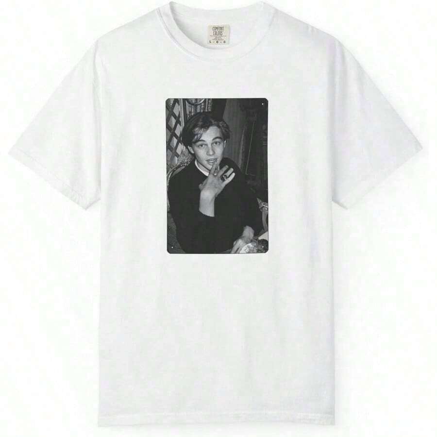 Leonardo Dicaprio Black And White Top Tee Vintage-Shirt, Long Sleeve, Sweatshirt Retro-Shirt - White - View 1