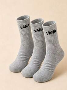 1/3/6雙中性羅紋襪 | 黑色、白色與灰色，附「VANA」Logo | 柔軟透氣 - 灰色 - 查看 5