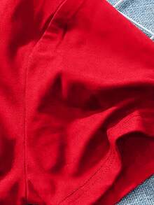 Camiseta casual estampada de talla grande para mujer - [Rojo] - Ver 3
