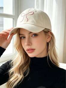 1pc Fashionable Bow Embroidered Y2K Style Baseball Cap For Women, Adjustable Sun Protection Casual Cap Suitable For Spring/Autumn Travel, Beach Party - Multicolor - View 3