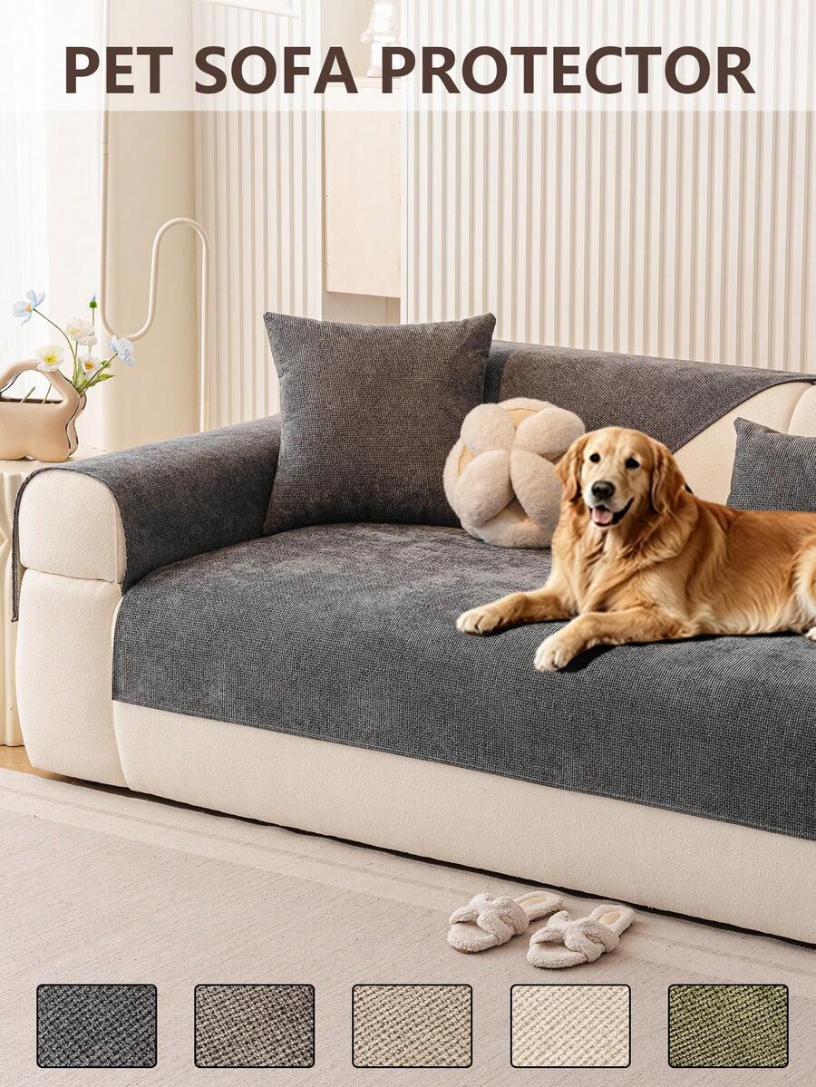 1pc Modern Minimalist Solid Color Pet Sofa Pad, Scratch Protection And Stain Resistant, Anti-Slip And Non-Displaceable, Suitable For Cats And Dogs, All Season Use, Pet-Friendly - Dark Grey - View 1