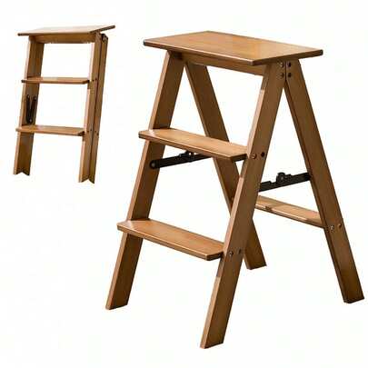Luminpool Foldable Bambo Ladder Chair, Step Ladders Step Chair Dual Purpose, Multifunctional Stool  For Home Library