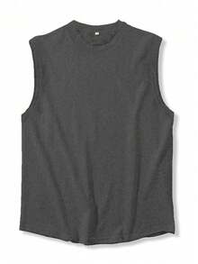 YUNTUO Men's Solid Color Deep Floral Gray Round Neck Sleeveless Vest, Casual Wear For Home, Office, Outdoor, City, Regular, Street, Leisure, Youth, Minimalist, Campus, Retro, Versatile, Texture, Elegant, Personalized, Sports - Multicolor - View 2