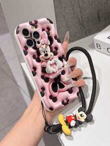 Disney Mickey Mouse Clubhouse Phone Case : 3D Fluffy Pattern Border Protector Phone Soft Phone Case With A Free Cute Mickey Bracelet Chain Lanyard, Mickey, Minnie, Goofy, Donald Duck, Daisy Duck, Pluto, For Apple 17 Promax 17 Pro 16 15 14 13 12 11 Pro Max XS Max X XR Soft Cover Summer Phone Case - 白色 - 查看 4