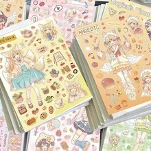 10张/包，8张可爱女孩日常生活贴纸套装，创意萌系贴纸包，防水贴纸材质 - 彩色 - 查看 4