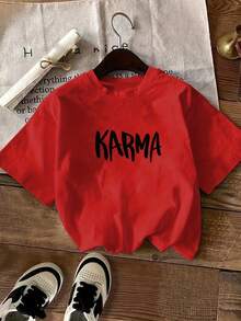 Camiseta de verano de manga corta para mujer, estilo GiftSame, estampada y a la moda, 100% algodón, suave. - Rojo - Ver 6