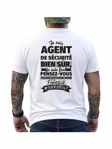 Men's T-Shirt For Bienur Jeuis Agents With Back Print - 100% Crew Neck, Short Sleeve, With French Text And Agent Design - Comfortable And Breathable Clothing For Casual And Professional Use - Suitable For All Seasons, For Staff And Events - Loose And Comfortable For Summer. - Back - View 7