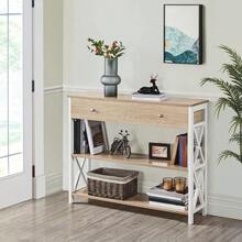 Light Oak Metal Frame Console Table With Storage Drawer 100x29.5x81cm For Living Room Entryway Hallway Bedroom Sofa Side Table - 淺橡木 - 查看 2