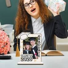 Boho Style Polished Wooden Graduation Photo Frame With Tassel Decor And Mortarboard Design - Vertical Desktop Frame, Suitable For 2026 Graduation Certificate Display, Graduation Cap Decoration Gift, Graduation Party Decor, Random Tassel - A - View 4