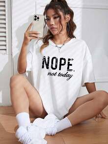 Camiseta Casual de Mujer con Estampado Gráfico "NOPE Not Today", Transpirable y Cómoda, Manga Corta, Cuello Redondo, Estampado con Frase Sarcástica, Algodón Suave, Perfecta para Uso Diario y Estilo Urbano Atrevido. - Blanco - Ver 6