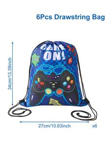 6 piezas Bolsas con cordón con patrón de videojuegos azules, suministros de embalaje de regalos, decoraciones de fiesta de cumpleaños, bolsas de almacenamiento de dulces, recuerdos de fiesta - consola de juegos azul - View 10
